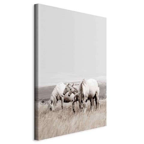 ⁨Picture - White horses (1-piece) vertical (size 80x120)⁩ at Wasserman.eu