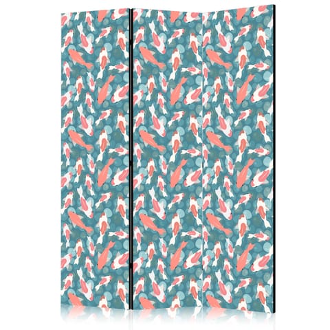 ⁨Parawan - Orientalny staw - Gromada japońskich rybek pływająca w krystalicznej wodzie z rozbłyskami światła (rozmiar 135x172, wykończenie Akustyczny)⁩ w sklepie Wasserman.eu