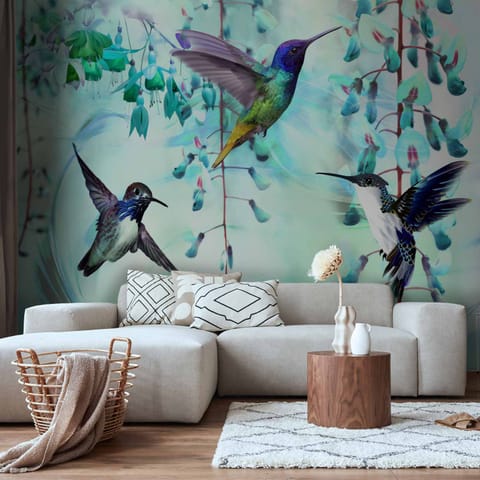 ⁨Self-adhesive wall mural - Flying hummingbirds (green) (size 98x70)⁩ at Wasserman.eu