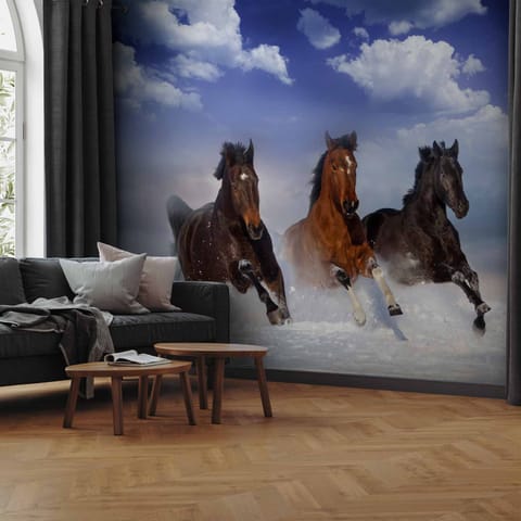 ⁨Wall mural - Horses in the snow (size 100x70)⁩ at Wasserman.eu