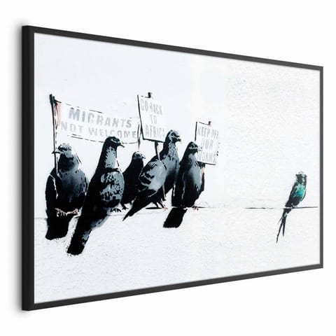 ⁨Plakat - Ksenofobiczne gołębie (rozmiar 30x21, wykończenie Rama czarna)⁩ w sklepie Wasserman.eu