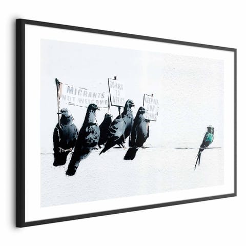 ⁨Plakat - Ksenofobiczne gołębie (rozmiar 42x29.7, wykończenie Rama czarna z marginesem)⁩ w sklepie Wasserman.eu