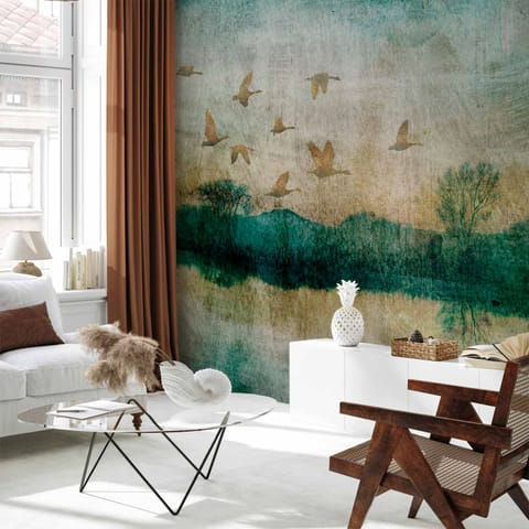 ⁨Fototapeta - Złote kaczki (rozmiar 245x175, wykończenie Samoprzylepna)⁩ w sklepie Wasserman.eu