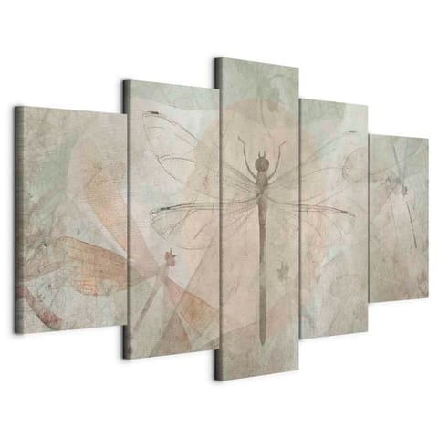 ⁨Obraz - Ważki (5-częściowy) szeroki (rozmiar 200x100, wykończenie Na płótnie włoskim)⁩ w sklepie Wasserman.eu