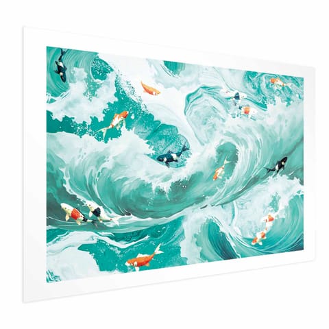 ⁨Plakat - Ryby i fale (rozmiar 42x29.7, wykończenie Bez ramy z marginesem)⁩ w sklepie Wasserman.eu