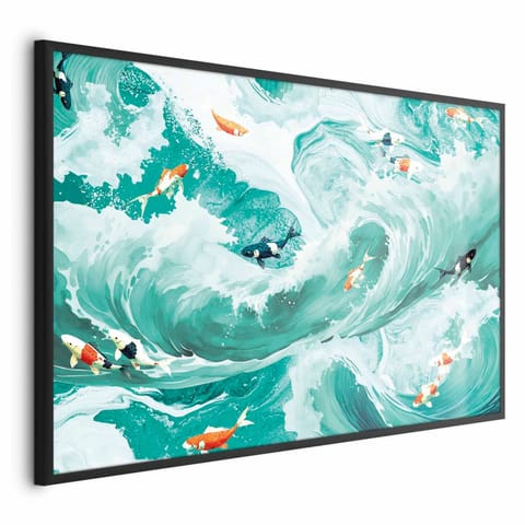 ⁨Plakat - Ryby i fale (rozmiar 30x21, wykończenie Rama czarna)⁩ w sklepie Wasserman.eu