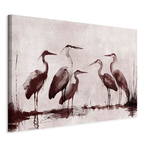 ⁨Obraz - Czaple malowane tuszem (rozmiar 90x60, wykończenie Na płótnie włoskim)⁩ w sklepie Wasserman.eu