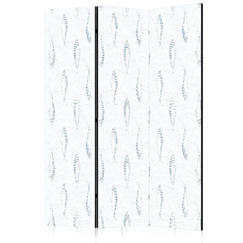 ⁨Parawan - Delikatne błękitne ryby - Mozaikowe ryby w subtelnych błękitnych tonacjach kolorystycznych z łukowatym wzorem w tle (rozmiar 135x172, wykończenie Akustyczny)⁩ w sklepie Wasserman.eu