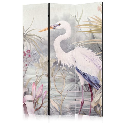 ⁨Parawan - Czapla brodząca w stawie - ilustracja w jasnej kolorystyce (rozmiar 135x172, wykończenie Akustyczny)⁩ w sklepie Wasserman.eu