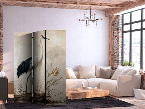 ⁨Parawan - Ptaki ze starej ryciny - ilustracja w stylu vintage, przedstawiająca czaplę i żurawia (rozmiar 135x172, wykończenie Dwustronny)⁩ w sklepie Wasserman.eu