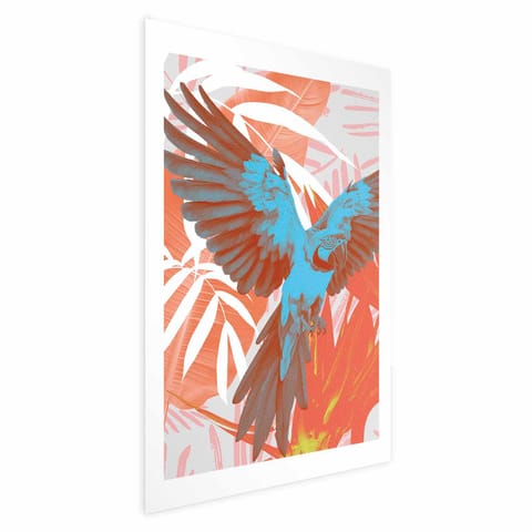 ⁨Plakat - Egzotyczne skrzydła - Papuga wśród abstrakcyjnych wzorów liści (rozmiar 60x90, wykończenie Bez ramy)⁩ w sklepie Wasserman.eu