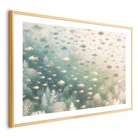 ⁨Plakat - Morski świat (rozmiar 42x29.7, wykończenie Rama złota z marginesem)⁩ w sklepie Wasserman.eu