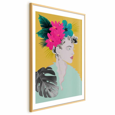 ⁨Plakat - Kwiaty we włosach (rozmiar 21x30, wykończenie Rama złota z marginesem)⁩ w sklepie Wasserman.eu