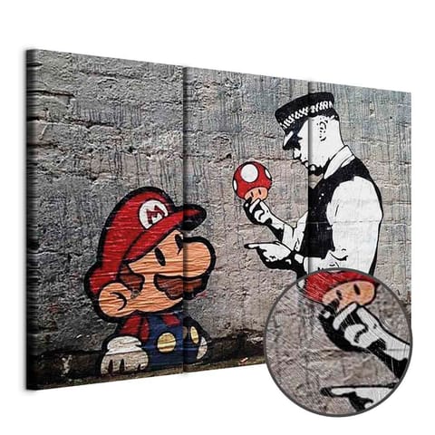 ⁨Obraz - Super Mario Mushroom Cop by Banksy (rozmiar 120x80, wykończenie Premium Print)⁩ w sklepie Wasserman.eu