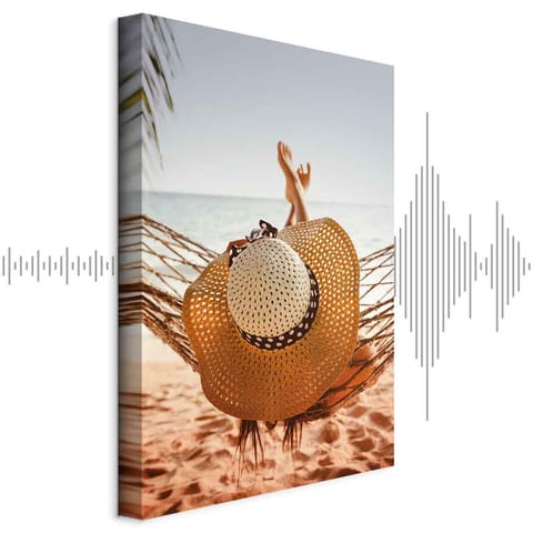 ⁨Obraz - Hamak na plaży (1-częściowy) pionowy (rozmiar 20x30, wykończenie Akustyczny)⁩ w sklepie Wasserman.eu
