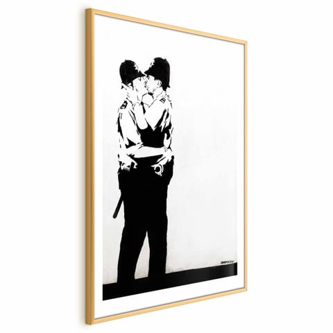⁨Plakat - Pocałunek policjantów (rozmiar 60x90, wykończenie Rama złota z marginesem)⁩ w sklepie Wasserman.eu