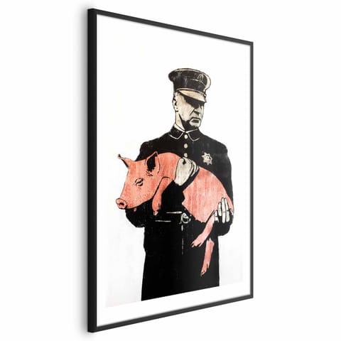 ⁨Plakat - Policyjna świnia (rozmiar 29.7x42, wykończenie Rama czarna z marginesem)⁩ w sklepie Wasserman.eu