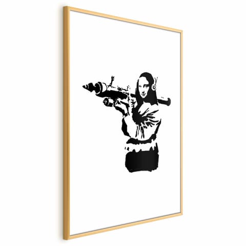 ⁨Plakat - Banksy Mona Lisa with Rocket Launcher (rozmiar 60x90, wykończenie Rama złota z marginesem)⁩ w sklepie Wasserman.eu