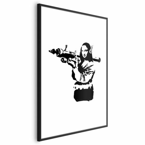 ⁨Plakat - Banksy Mona Lisa with Rocket Launcher (rozmiar 40x60, wykończenie Rama czarna z marginesem)⁩ w sklepie Wasserman.eu