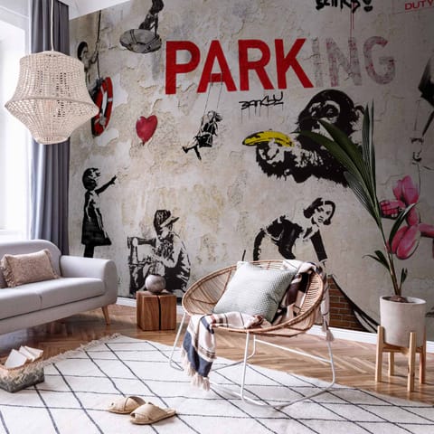 ⁨Wall mural - Graffiti collage (Banksy) (size 150x105)⁩ at Wasserman.eu