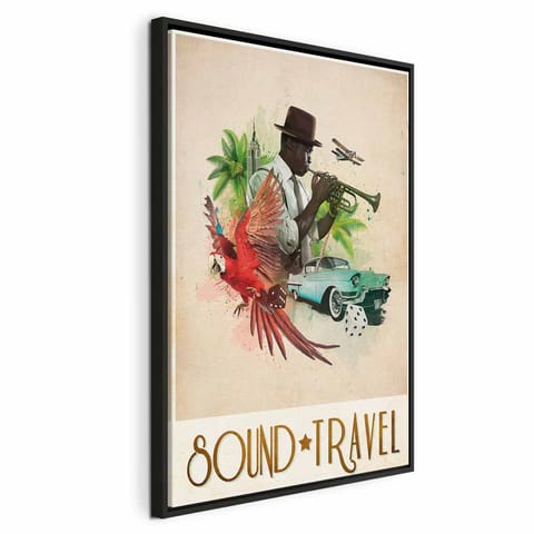 ⁨Obraz - Sound Travel (1-częściowy) pionowy (rozmiar 40x60, wykończenie W ramie drewnianej czarnej)⁩ w sklepie Wasserman.eu