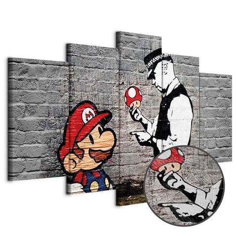 ⁨Obraz - Super Mario Mushroom Cop (Banksy) (rozmiar 100x50, wykończenie Premium Print)⁩ w sklepie Wasserman.eu