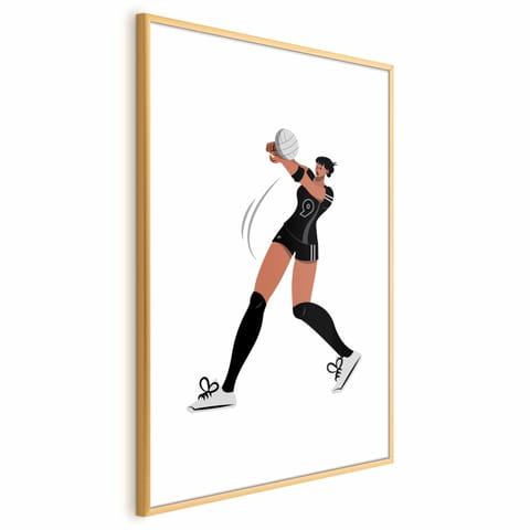 ⁨Plakat - Ilustracja - zawodniczka drużyny piłki siatkowej (rozmiar 60x90, wykończenie Rama złota)⁩ w sklepie Wasserman.eu
