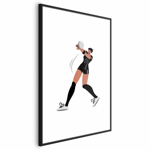 ⁨Plakat - Ilustracja - zawodniczka drużyny piłki siatkowej (rozmiar 29.7x42, wykończenie Rama czarna z marginesem)⁩ w sklepie Wasserman.eu