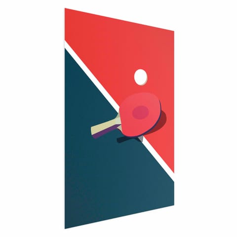 ⁨Plakat - Tenis stołowy - piłeczka i rakietka na stole (rozmiar 29.7x42, wykończenie Bez ramy z marginesem)⁩ w sklepie Wasserman.eu