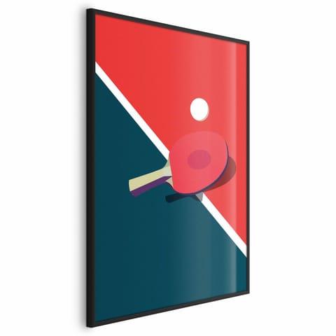 ⁨Plakat - Tenis stołowy - piłeczka i rakietka na stole (rozmiar 21x30, wykończenie Rama czarna)⁩ w sklepie Wasserman.eu