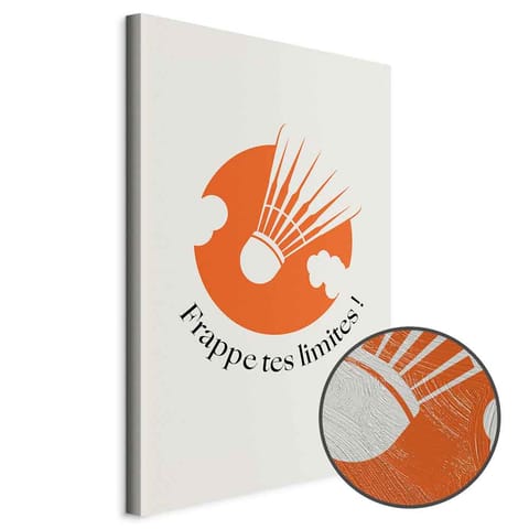 ⁨Obraz - Lotka do badmintona na tle pomarańczowego koła (rozmiar 20x30, wykończenie Premium Print)⁩ w sklepie Wasserman.eu