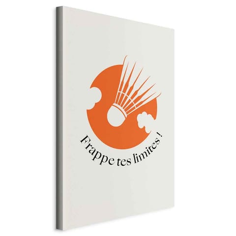 ⁨Obraz - Lotka do badmintona na tle pomarańczowego koła (rozmiar 40x60, wykończenie Na płótnie włoskim)⁩ w sklepie Wasserman.eu