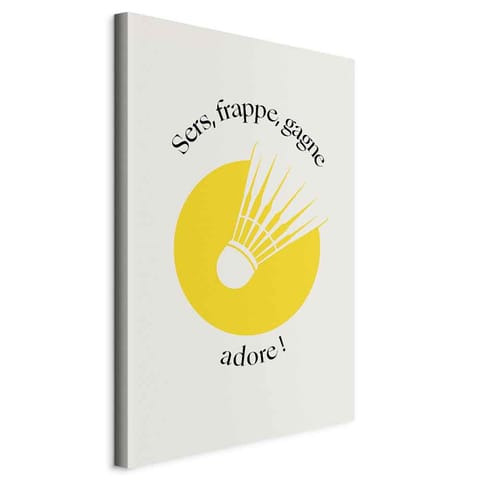 ⁨Obraz - Lotka do badmintona na tle żółtego koła (rozmiar 80x120, wykończenie Standard)⁩ w sklepie Wasserman.eu