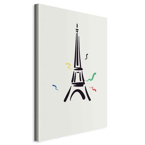 ⁨Obraz - Czarny graficzny rysunek wieży Eiffla na kremowym tle (rozmiar 80x120, wykończenie Na płótnie włoskim)⁩ w sklepie Wasserman.eu