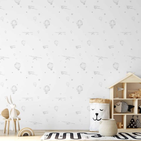 ⁨Tapeta - Akwarela - samoloty i balony namalowane na białym tle nieba (rozmiar 50x1000, wykończenie Standard)⁩ w sklepie Wasserman.eu