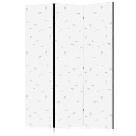 ⁨Parawan - Rysunek - samoloty - balony i sterowce na tle nieba pełnego ptaków (rozmiar 135x172, wykończenie Akustyczny)⁩ w sklepie Wasserman.eu