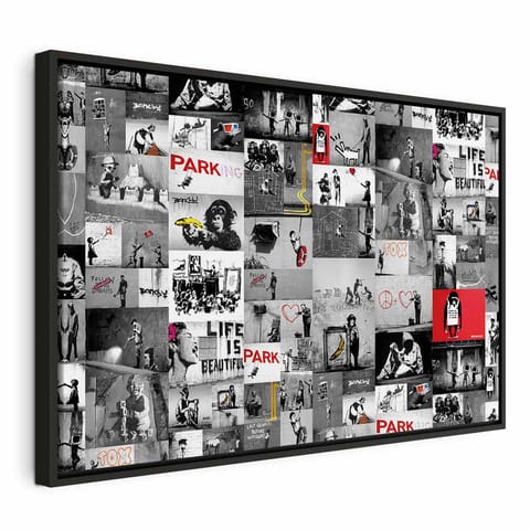 ⁨Obraz - Street Art: Banksy (rozmiar 120x80, wykończenie W ramie drewnianej czarnej)⁩ w sklepie Wasserman.eu