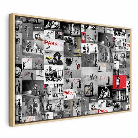 ⁨Obraz - Street Art: Banksy (rozmiar 90x60, wykończenie W ramie drewnianej naturalnej)⁩ w sklepie Wasserman.eu