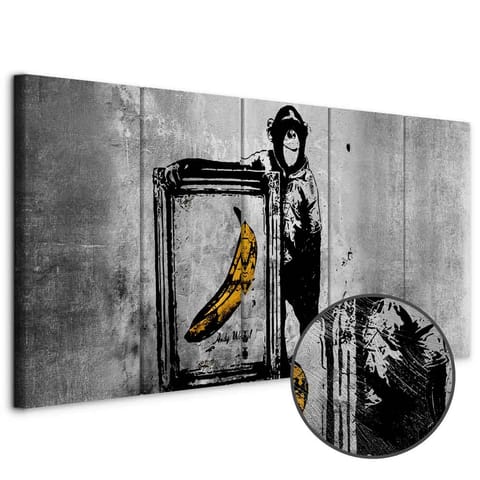 ⁨Obraz - Banksy: Małpa z ramą (rozmiar 100x40, wykończenie Premium Print)⁩ w sklepie Wasserman.eu