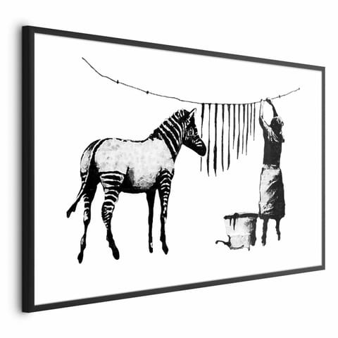 ⁨Plakat - Banksy: Pranie zebry (rozmiar 60x40, wykończenie Rama czarna)⁩ w sklepie Wasserman.eu