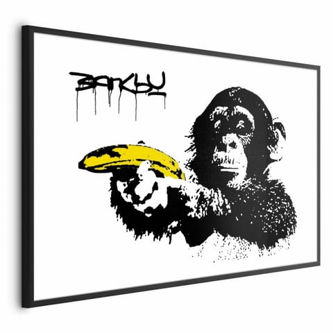 ⁨Plakat - Banksy: Małpa z bananem (rozmiar 60x40, wykończenie Rama czarna)⁩ w sklepie Wasserman.eu