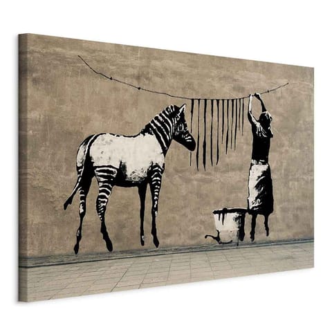 Picture - Banksy: Washing zebra on concrete (1-piece) wide (size 90x60) at Wasserman.eu