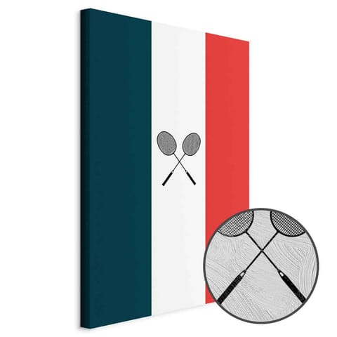 ⁨Obraz - Czarne rakietki do badmintona na tle flagi Francji (rozmiar 60x90, wykończenie Premium Print)⁩ w sklepie Wasserman.eu
