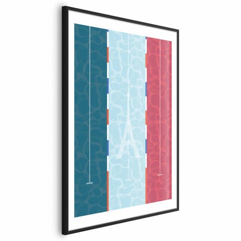 ⁨Plakat - Ilustracja basenu na tle flagi Francji (rozmiar 40x60, wykończenie Rama czarna z marginesem)⁩ w sklepie Wasserman.eu