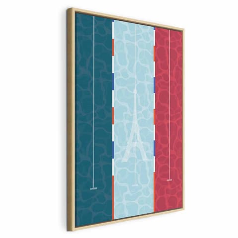 ⁨Obraz - Graficzna ilustracja basenu na tle flagi Francji (rozmiar 80x120, wykończenie W ramie drewnianej naturalnej)⁩ w sklepie Wasserman.eu