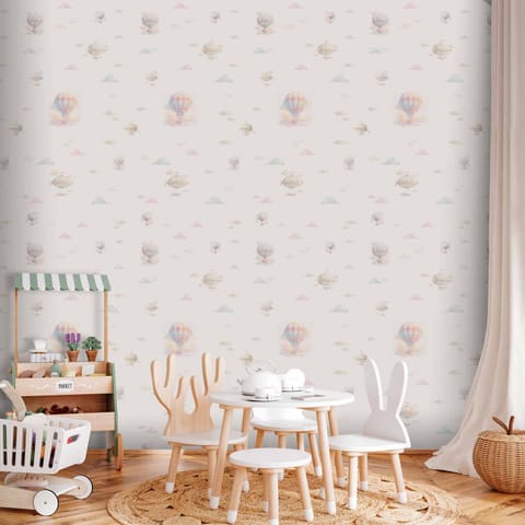 ⁨Tapeta - Akwarela - kolorowe balony i sterowce na tle kolorowych chmur (rozmiar 50x1000, wykończenie Wodoodporna)⁩ w sklepie Wasserman.eu