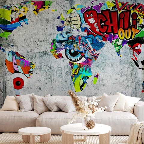 ⁨Wall mural - Map - Graffiti (size 300x210)⁩ at Wasserman.eu