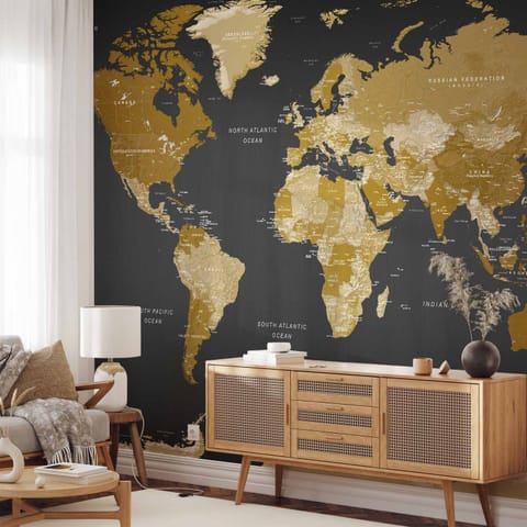 ⁨Self-adhesive wall mural - World map: Modern geography (size 98x70)⁩ at Wasserman.eu