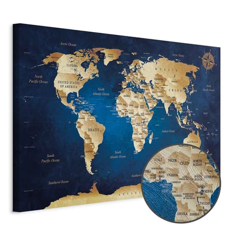 ⁨Obraz - Mapa świata: Granatowa głębia (rozmiar 30x20, wykończenie Premium Print)⁩ w sklepie Wasserman.eu