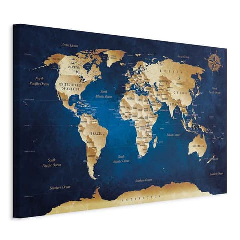 ⁨Painting - Beige world map and navy blue depth (size 120x80)⁩ at Wasserman.eu